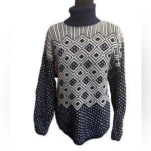 1980’s ESPRIT LAMBSWOOL VINTAGE Nordic Fair Isle Blue White Sweater Cardigan MED